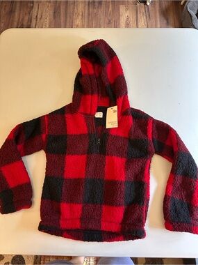 Kohl's Red and Black Buffalo Plaid Sherpa Half-Zip Hoodie